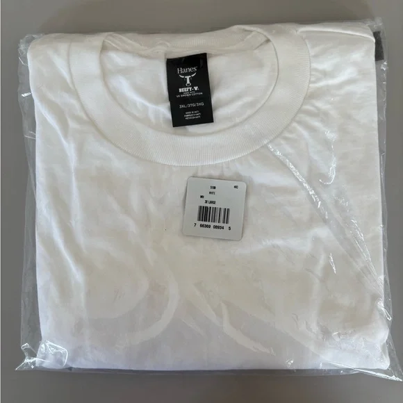 HANES 3XL Beefy Tee - Men’s white short sleeve T shirt - New in Pkg. 100% cotton - Picture 2 of 5